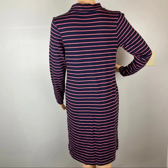 J. Jill Women's Small Mock Turtleneck Dress Navy/Coral Striped, Pockets, Soft! - Picture 3 of 8